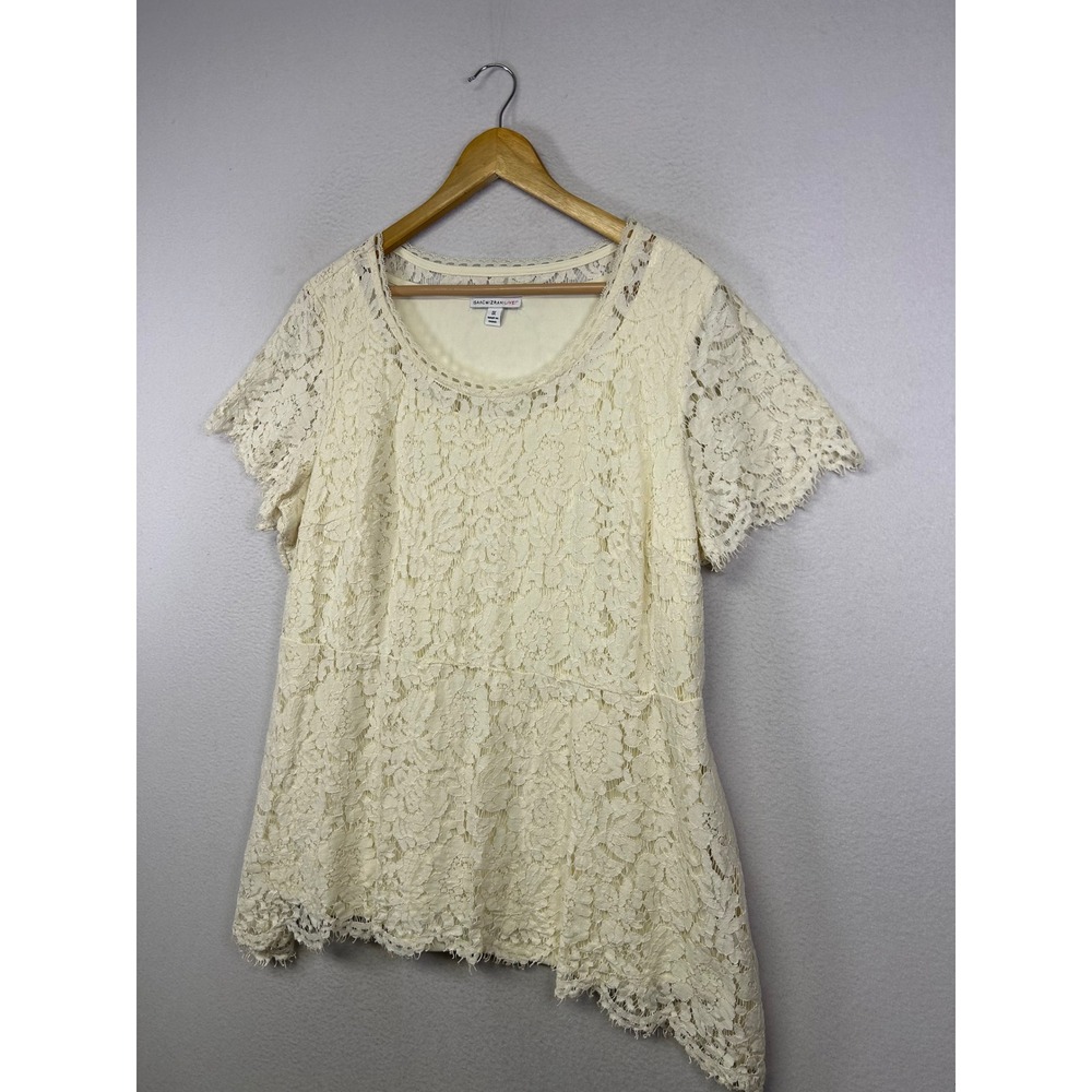 Romantic Isaac Mizrahi Live Women 1X Cream Floral Lace Peplum Tunic Top - Picture 10 of 11